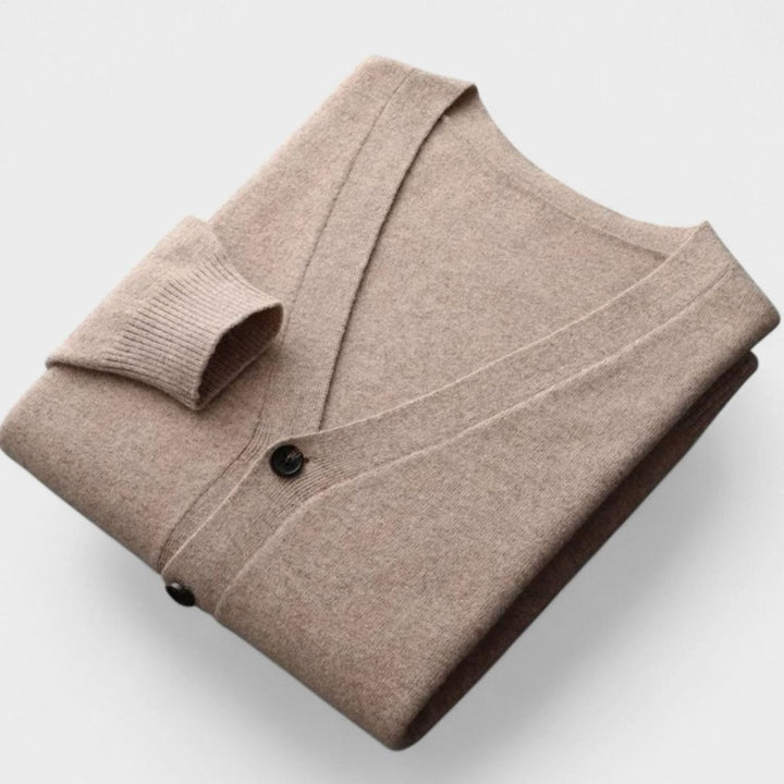 Men's Loose-Fit V-Neck Wool-Blend Button Cardigan Sweater - Camel