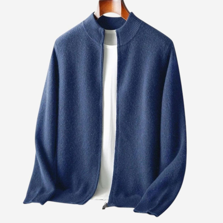 Men's Merino Wool Full-Zip Stand-Collar Cardigan Sweater