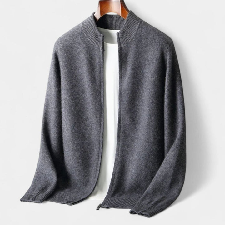 Men's Merino Wool Full-Zip Stand-Collar Cardigan Sweater