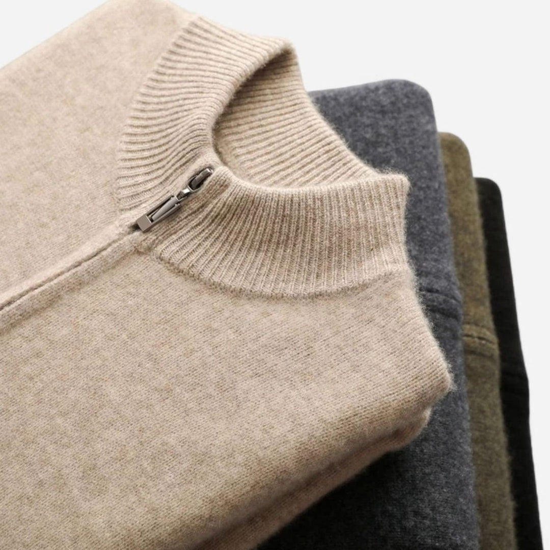 Men's Merino Wool Full-Zip Stand-Collar Cardigan Sweater