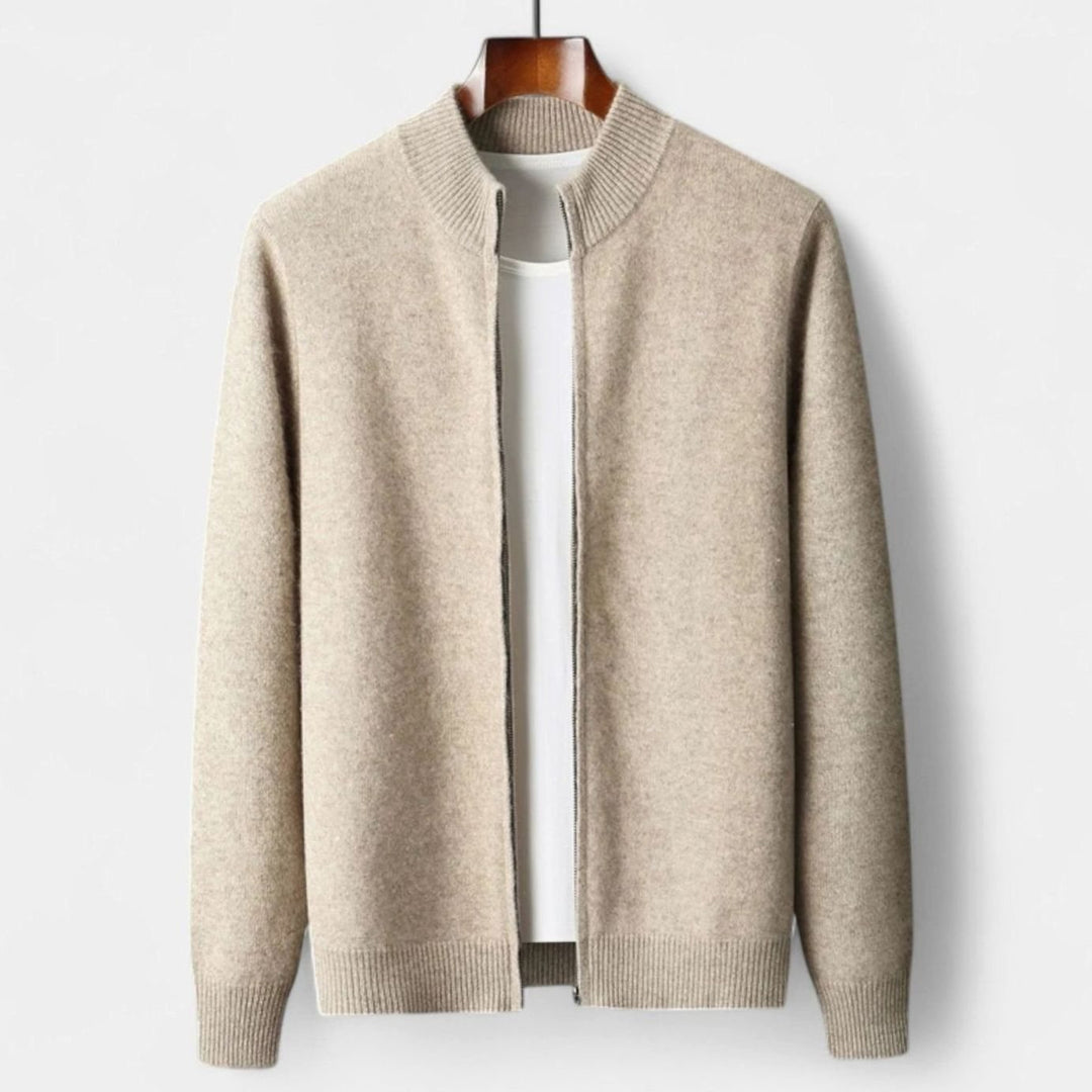 Men's Merino Wool Full-Zip Stand-Collar Cardigan Sweater