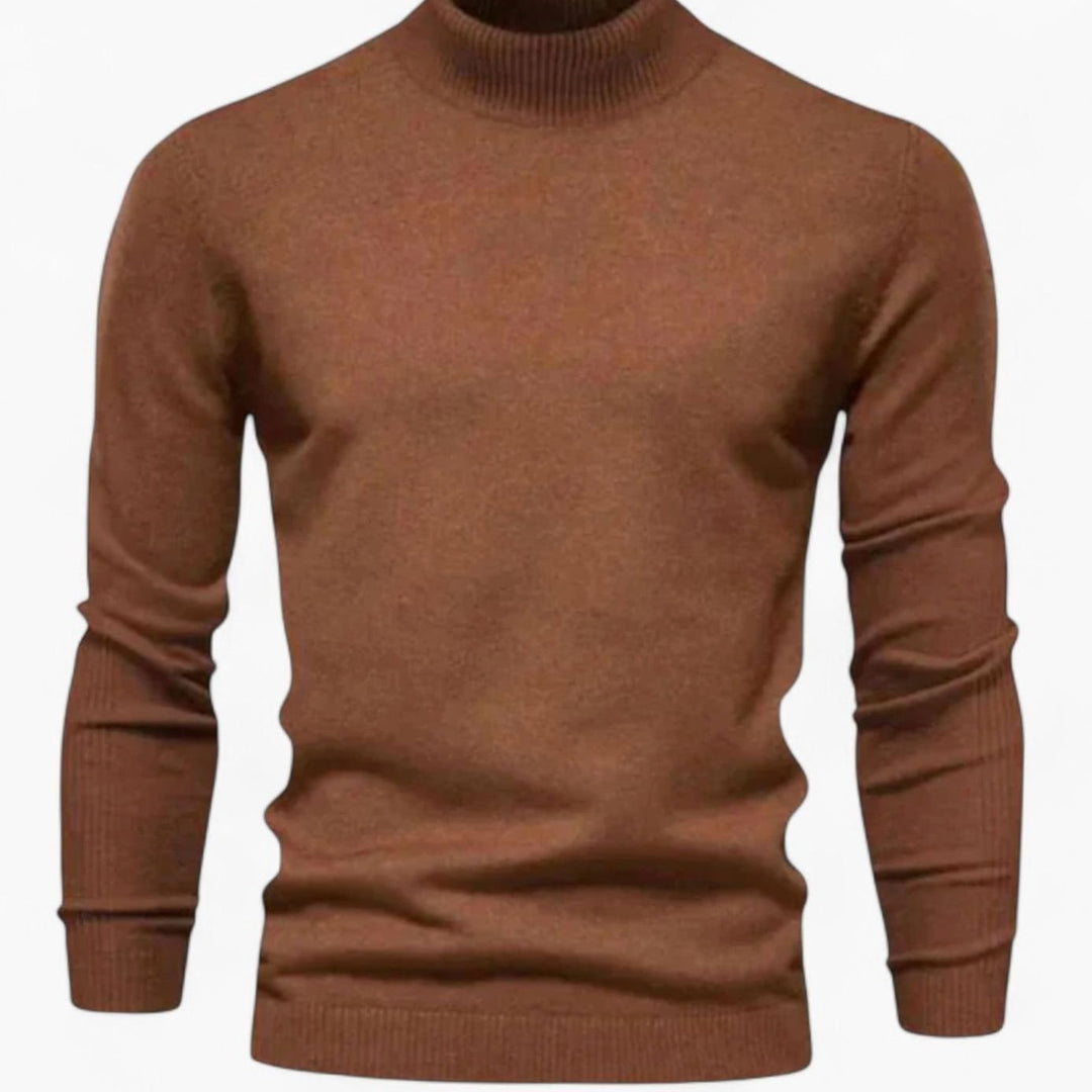 Men's Merino Wool Turtleneck Slim-Fit Pullover Sweater - Brown
