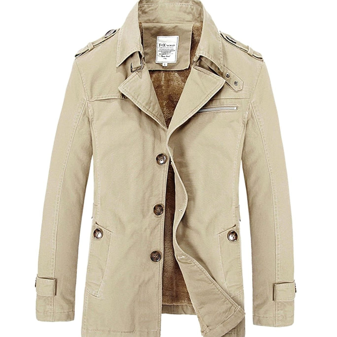 Men's Military-Inspired Fleece-Lined Button-Front Short Coat