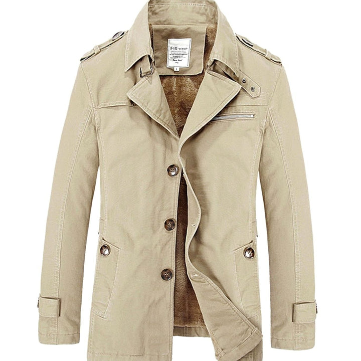 Men's Military-Inspired Fleece-Lined Button-Front Short Coat