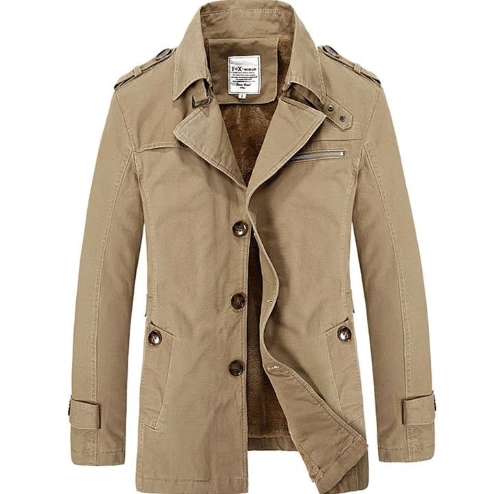 Men's Military-Inspired Fleece-Lined Button-Front Short Coat - Yellow