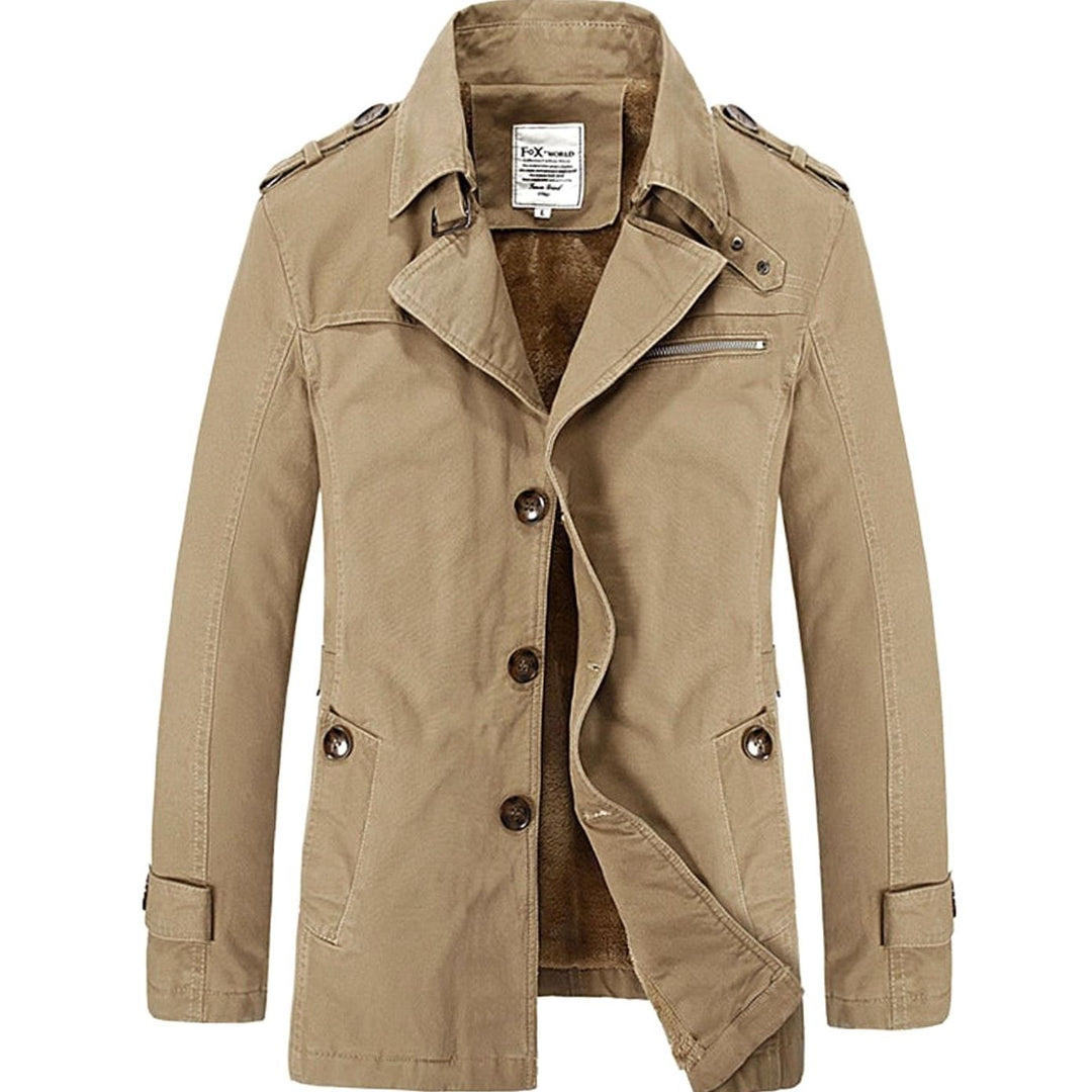 Men's Military-Inspired Fleece-Lined Button-Front Short Coat - Yellow