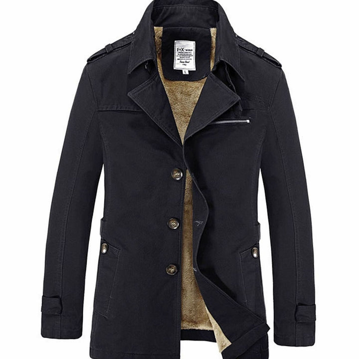 Men's Military-Inspired Fleece-Lined Button-Front Short Coat - Black
