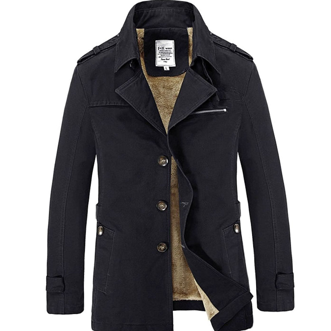 Men's Military-Inspired Fleece-Lined Button-Front Short Coat