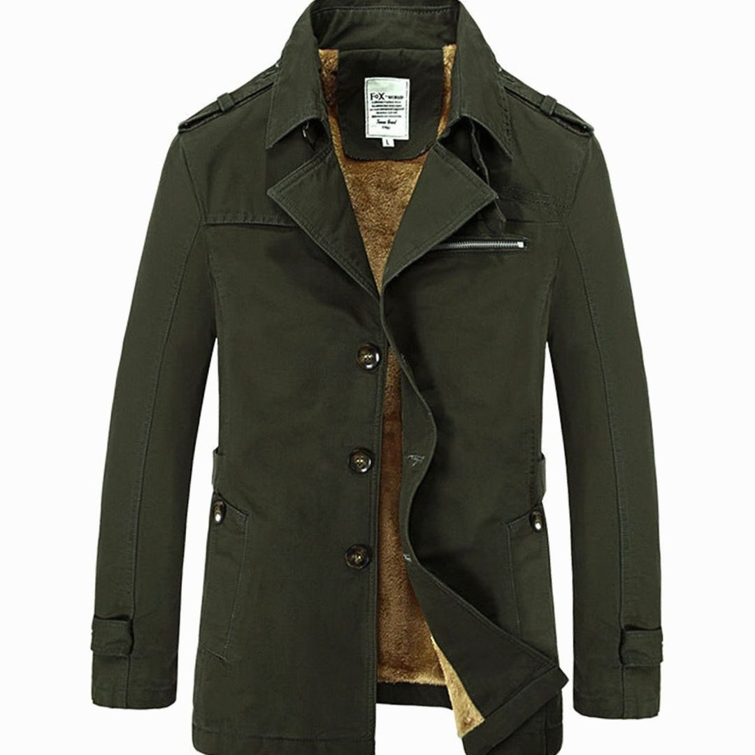 Men's Military-Inspired Fleece-Lined Button-Front Short Coat