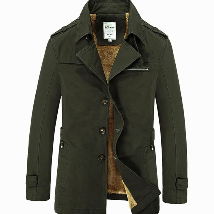 Men's Military-Inspired Fleece-Lined Button-Front Short Coat