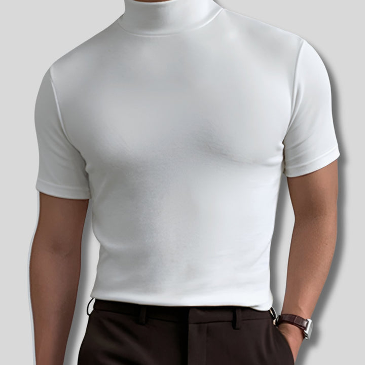 Men's Mock Neck Short Sleeve Knit Shirt Slim Fit Tee - White