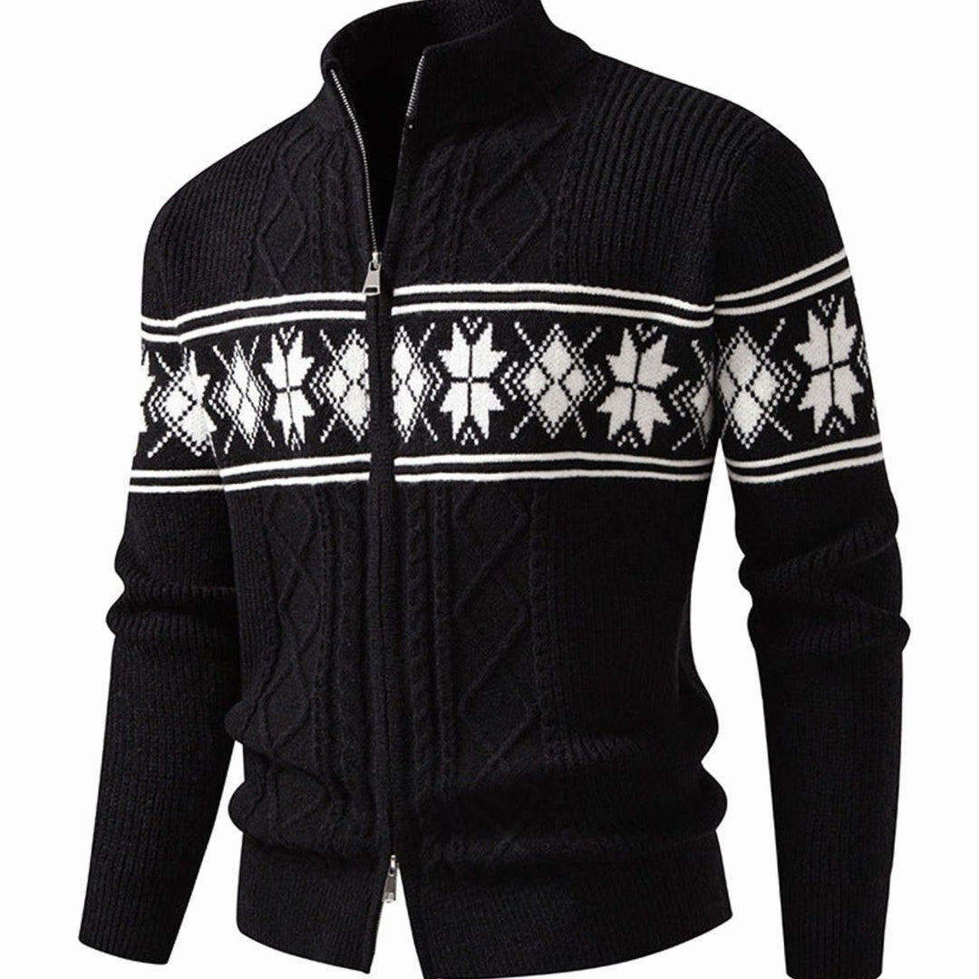 Men's Norwegian Cable-Knit Full-Zip Stand-Collar Cardigan Sweater