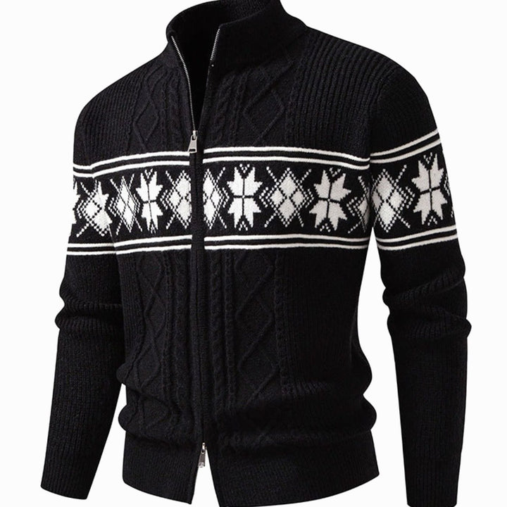Men's Norwegian Cable-Knit Full-Zip Stand-Collar Cardigan Sweater