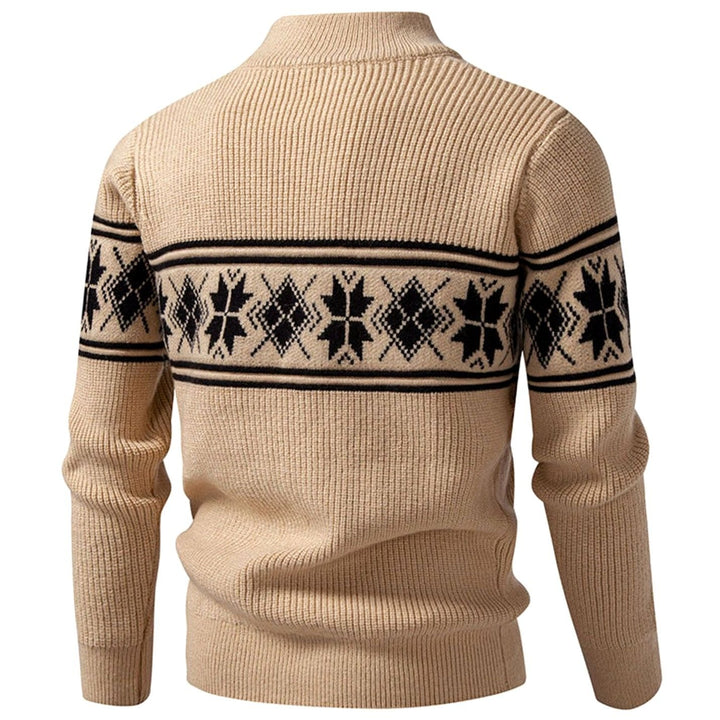 Men's Norwegian Cable-Knit Full-Zip Stand-Collar Cardigan Sweater
