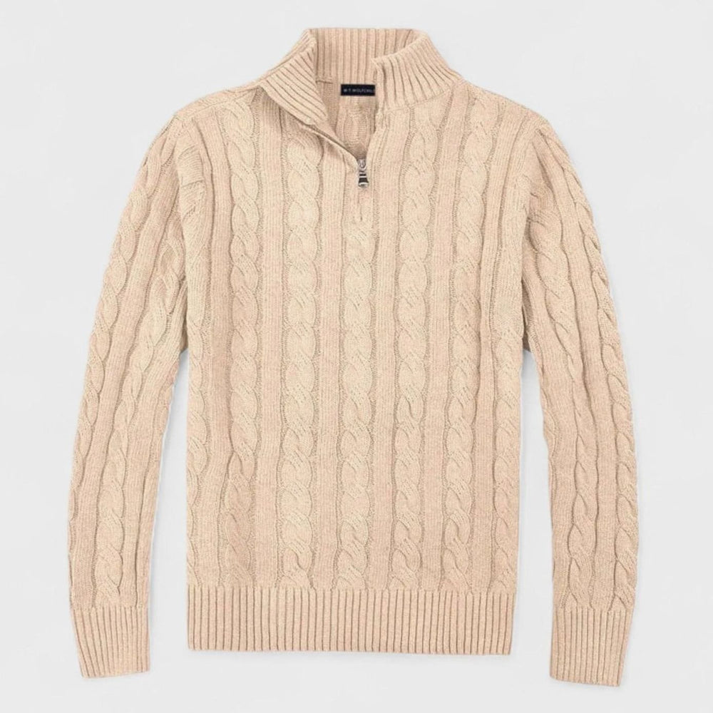 Men's Old Money Cable-Knit Quarter-Zip Sweater - Beige