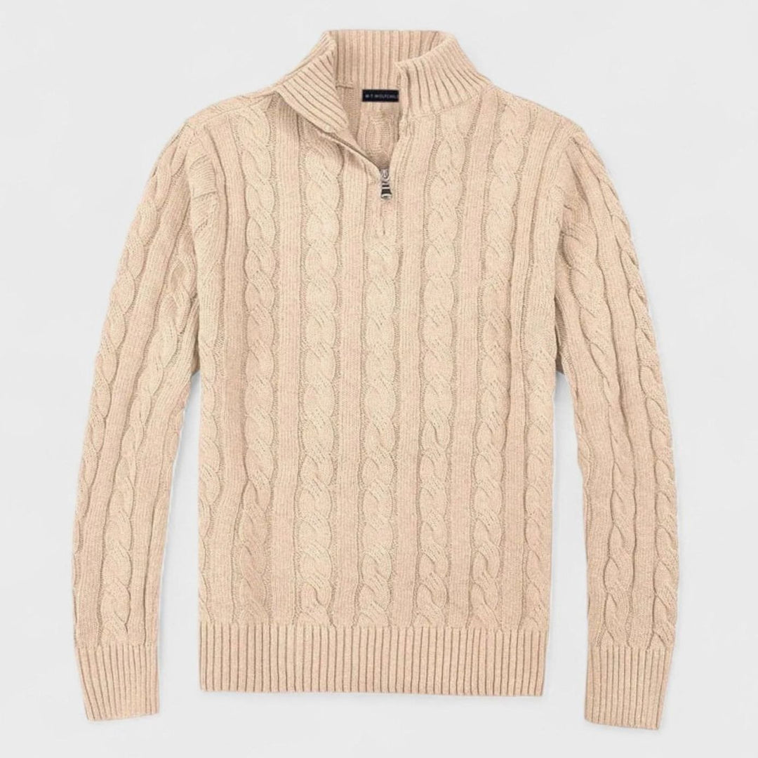 Men's Old Money Cable-Knit Quarter-Zip Sweater - Beige