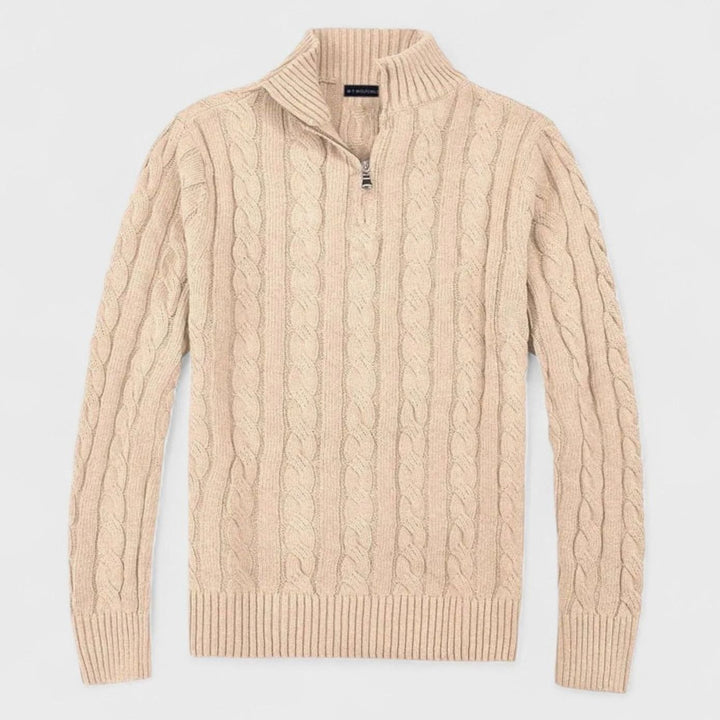 Men's Old Money Cable-Knit Quarter-Zip Sweater - Beige