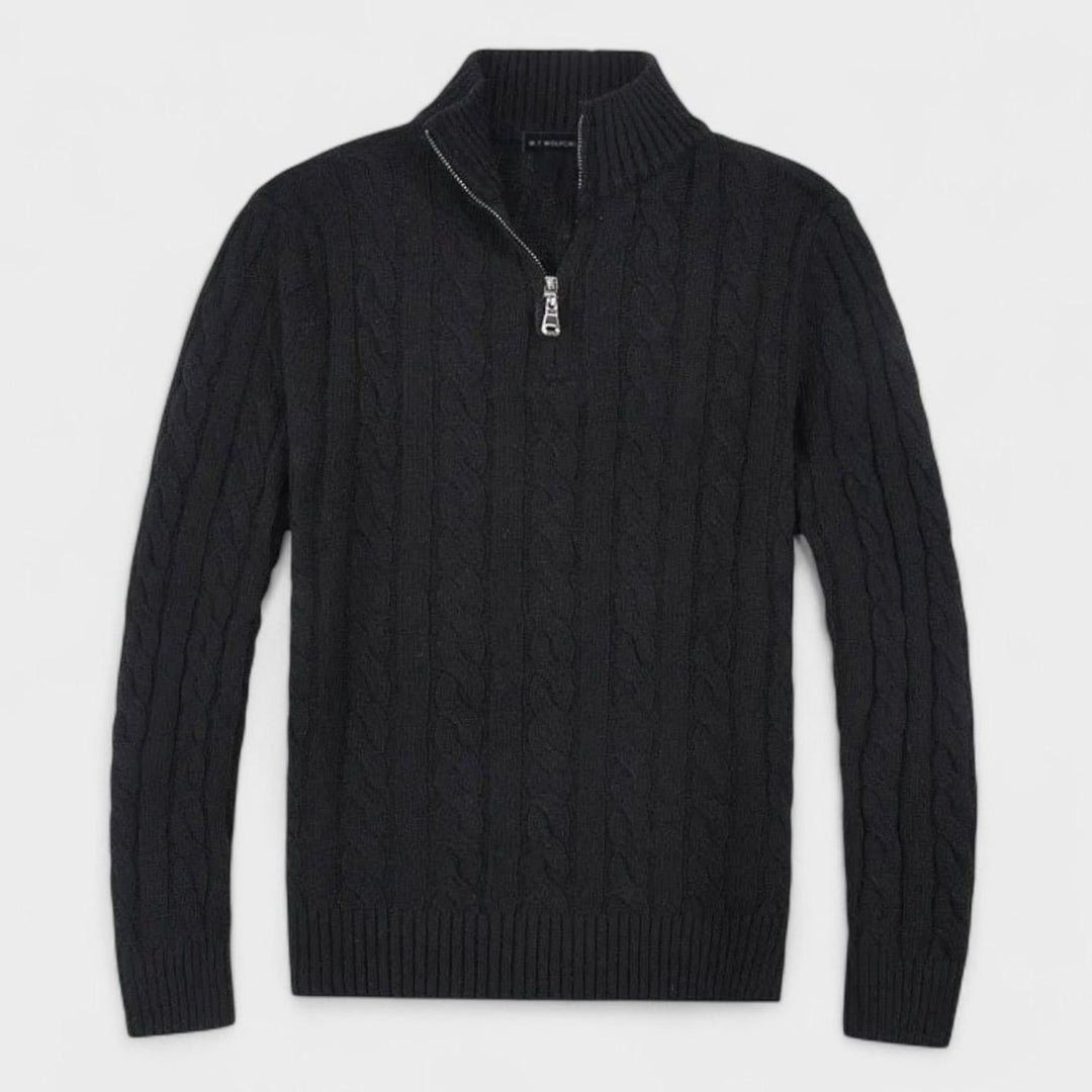 Men's Old Money Cable-Knit Quarter-Zip Sweater - Black