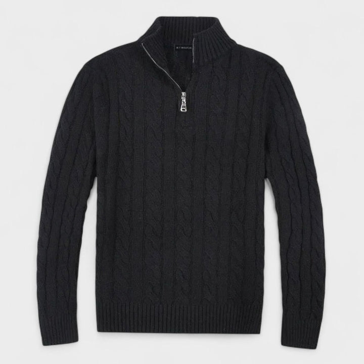 Men's Old Money Cable-Knit Quarter-Zip Sweater - Black