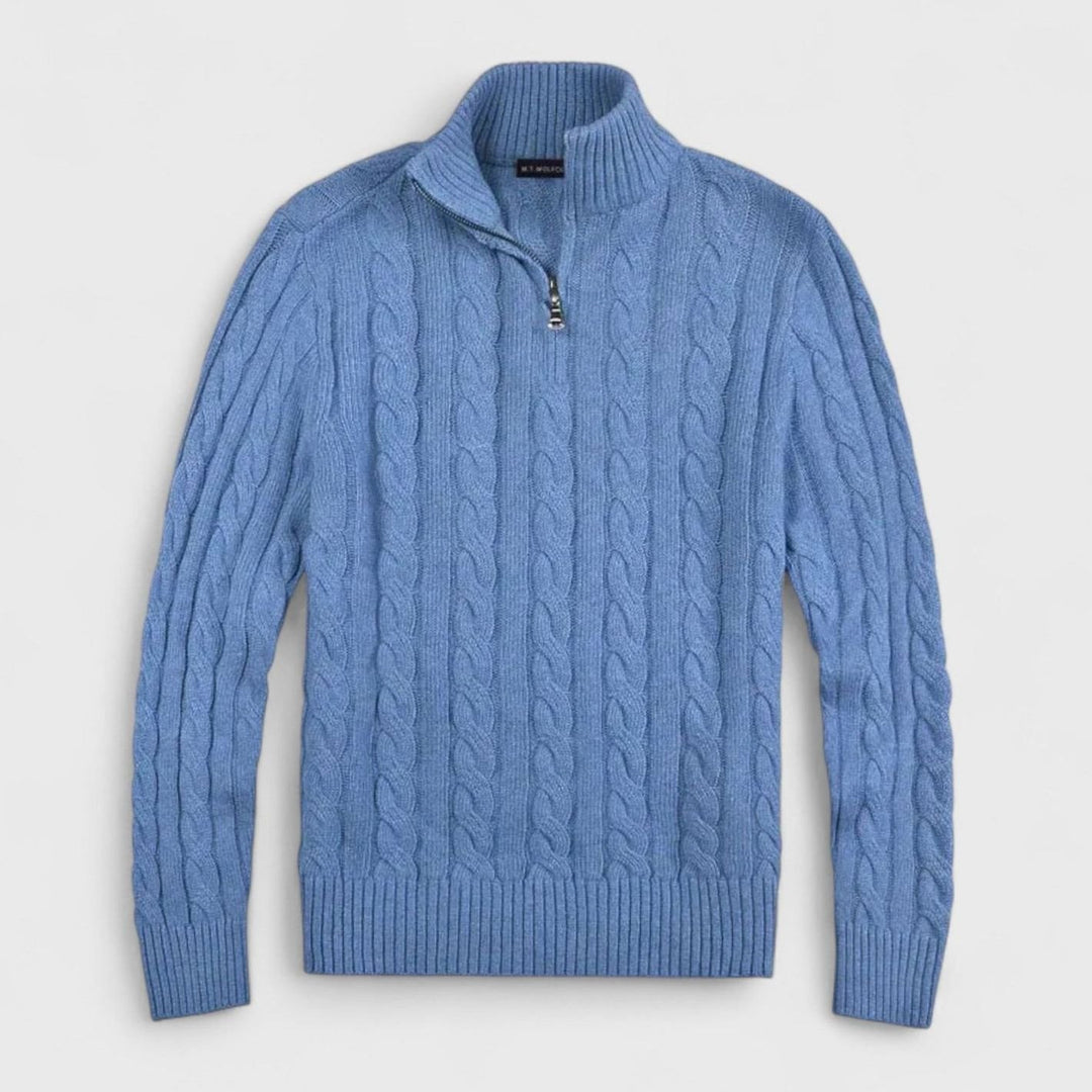 Men's Old Money Cable-Knit Quarter-Zip Sweater - Sky Blue