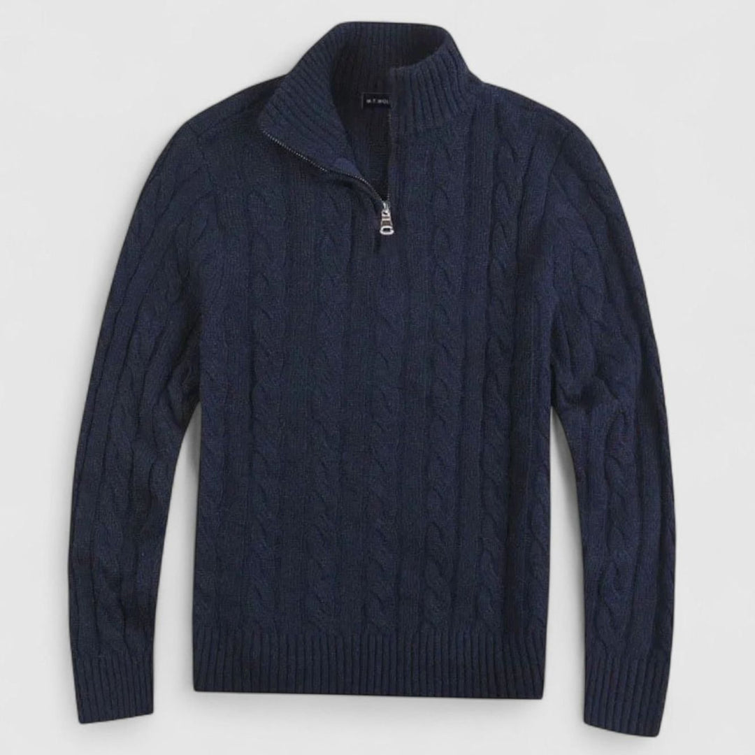 Men's Old Money Cable-Knit Quarter-Zip Sweater - Navy