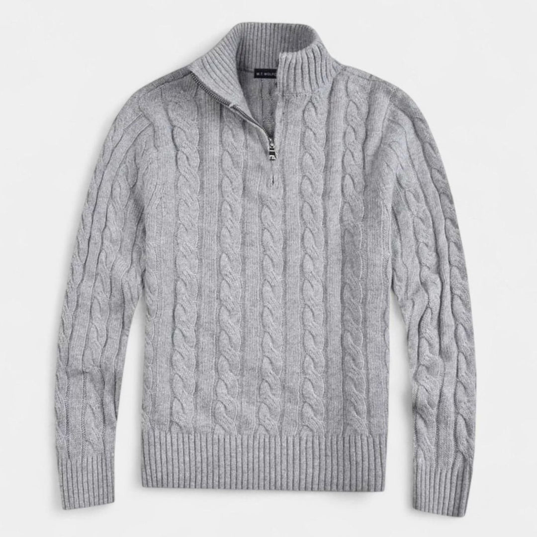 Men's Old Money Cable-Knit Quarter-Zip Sweater - Grey