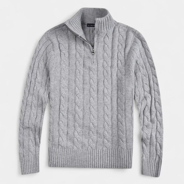 Men's Old Money Cable-Knit Quarter-Zip Sweater - Grey