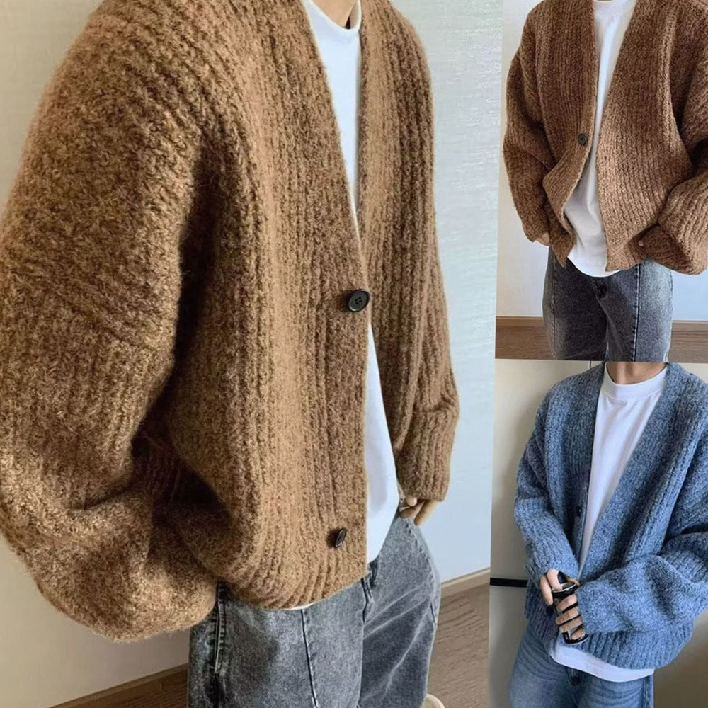 Men's Oversized Button-Front Knit Cardigan Sweater