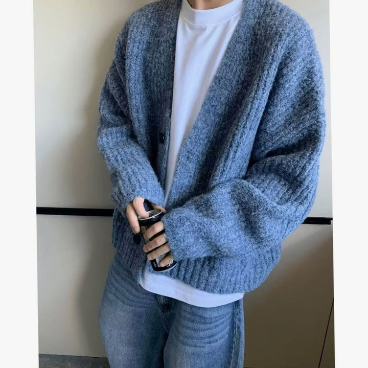 Men's Oversized Button-Front Knit Cardigan Sweater
