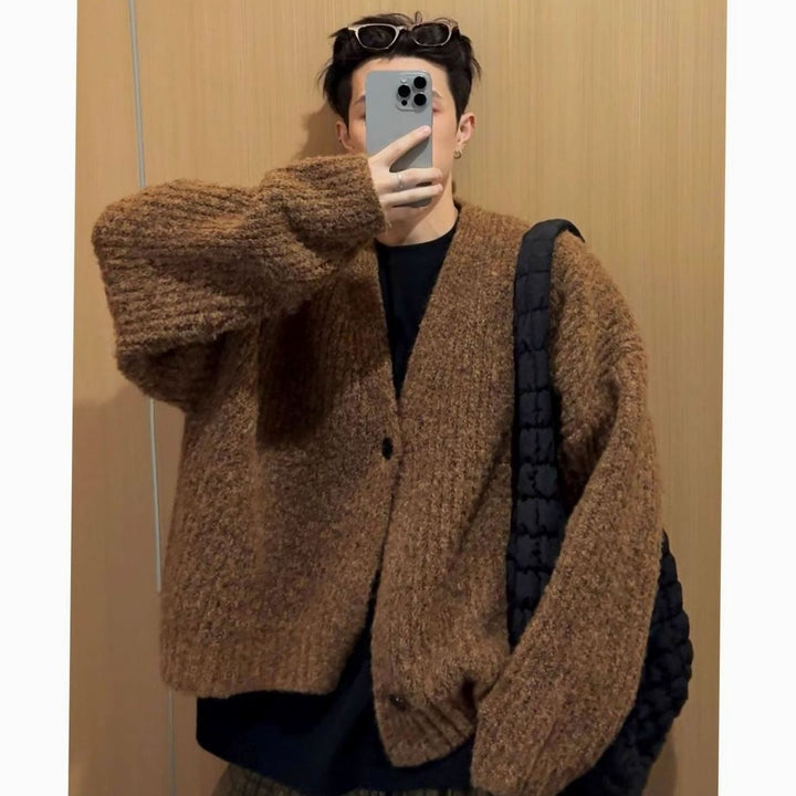 Men's Oversized Button-Front Knit Cardigan Sweater
