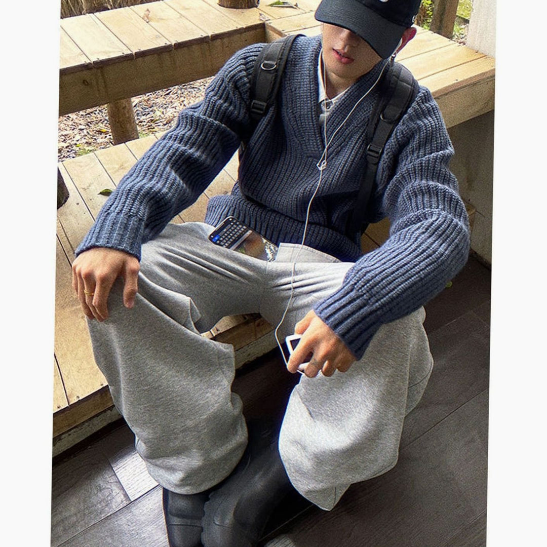 Men's Oversized Button-Front Knit Cardigan Sweater