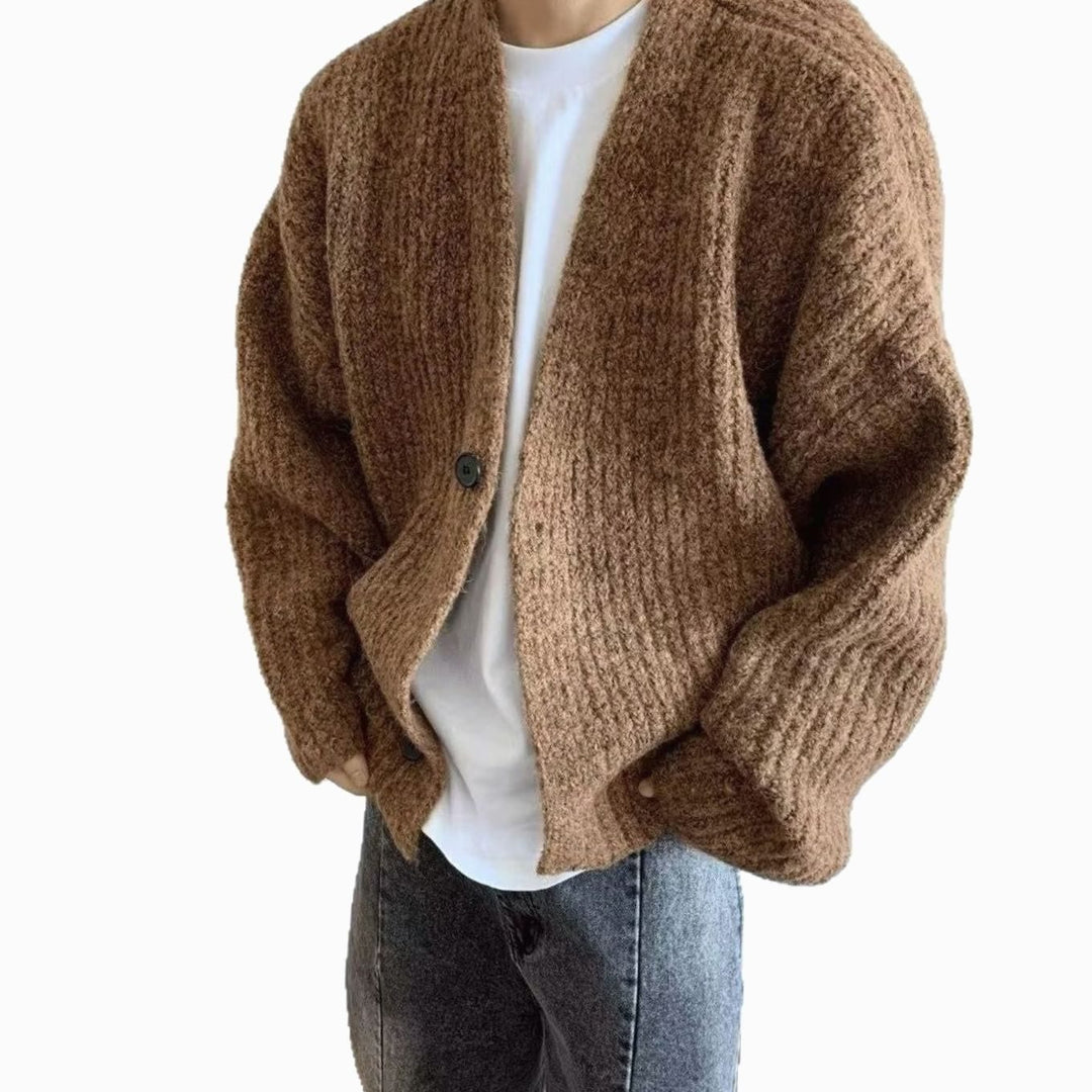 Men's Oversized Button-Front Knit Cardigan Sweater