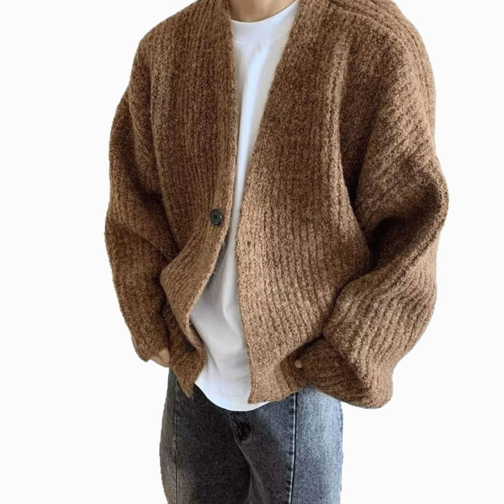 Men's Oversized Button-Front Knit Cardigan Sweater