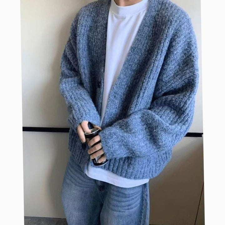 Men's Oversized Button-Front Knit Cardigan Sweater - Blue