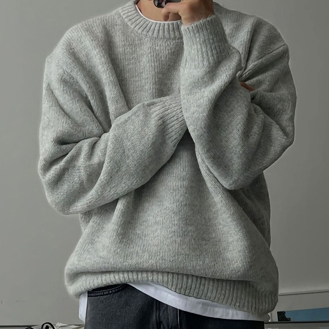 Men's Oversized Distressed Crewneck Knit Sweater