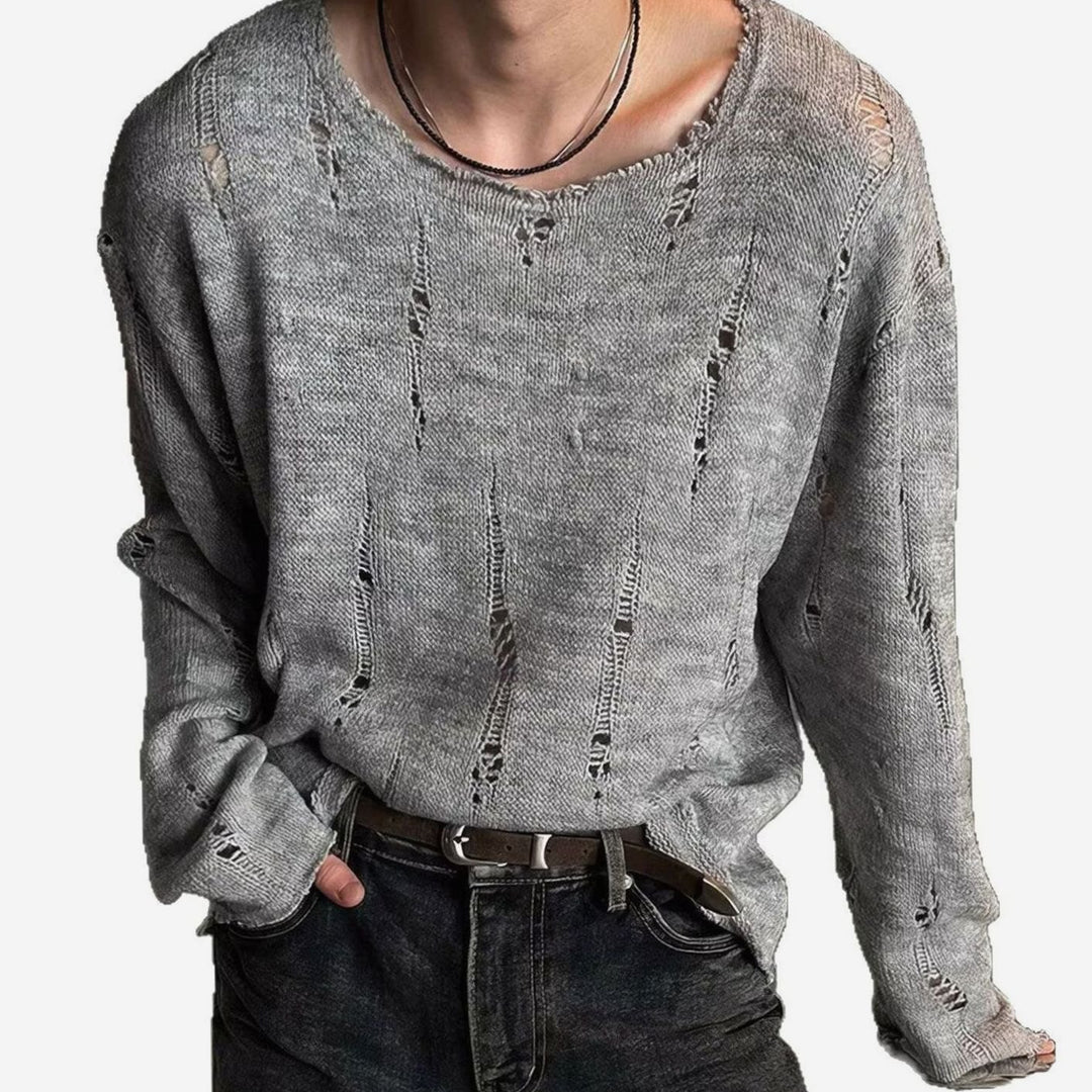 Men's Oversized Distressed Crewneck Knit Sweater