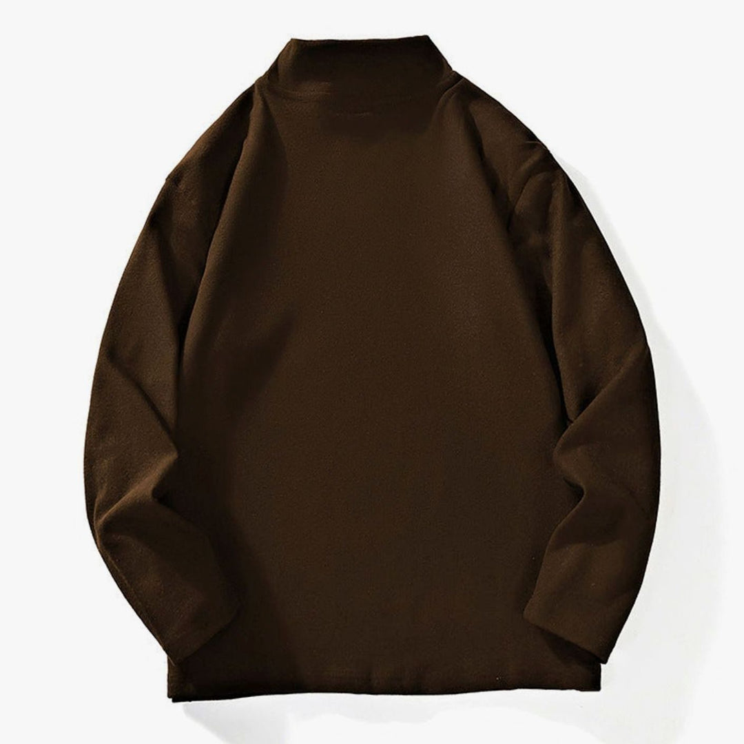 Men's Oversized Mock Neck Long-Sleeve Fine Knit Top - Coffee Brown