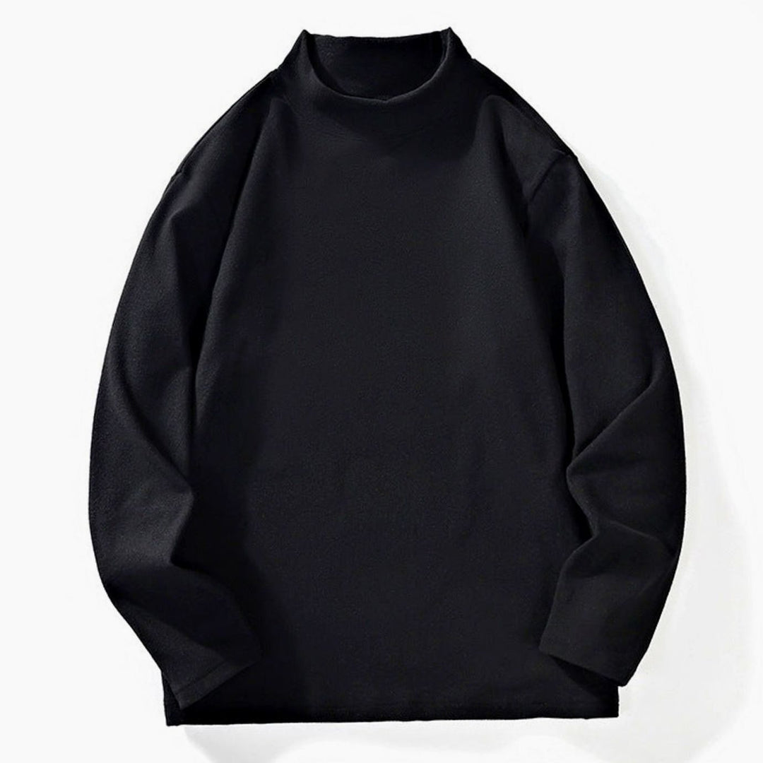 Men's Oversized Mock Neck Long-Sleeve Fine Knit Top - Black