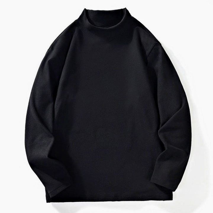 Men's Oversized Mock Neck Long-Sleeve Fine Knit Top - Black