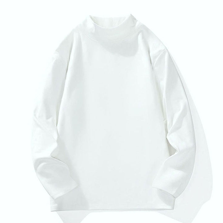Men's Oversized Mock Neck Long-Sleeve Fine Knit Top - White
