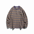 Nathan | Men's Oversized Striped Long Sleeve Henley Shirt Relaxed Fit, Brown