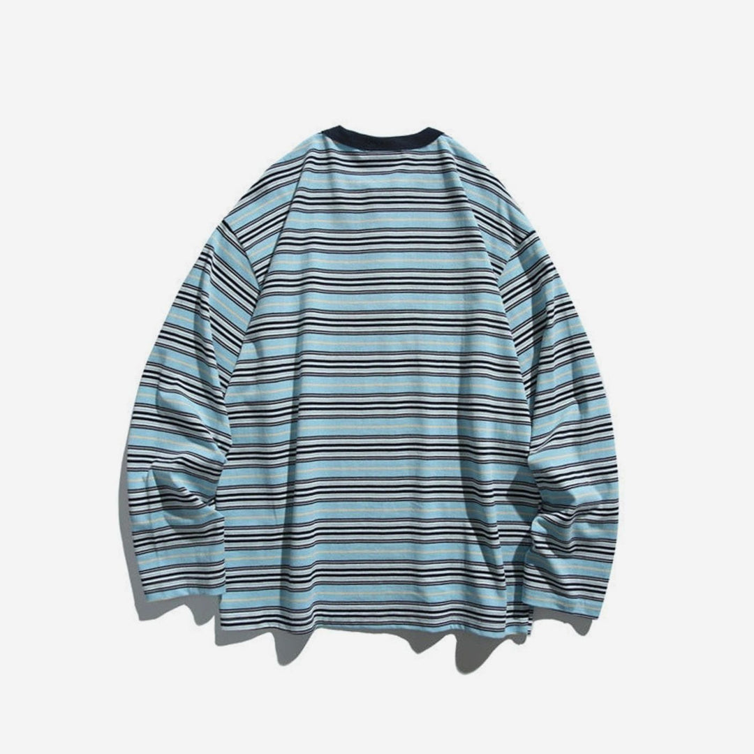 Men's Oversized Striped Long Sleeve Henley Shirt Relaxed Fit, Brown