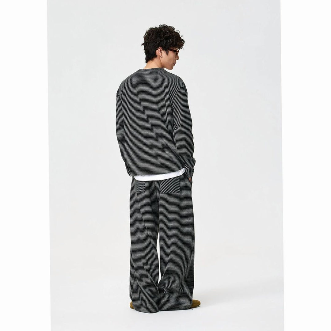 Men's Oversized Striped Long Sleeve Henley Shirt Relaxed Fit
