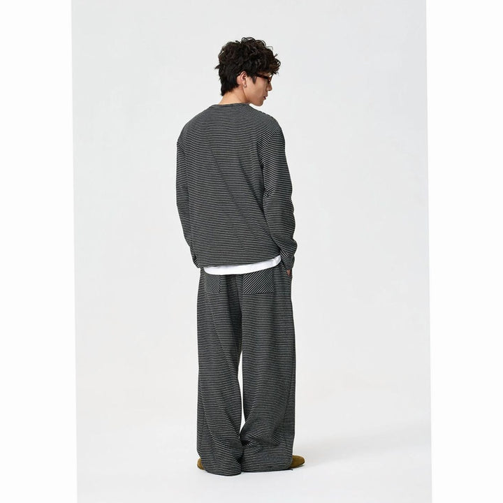 Men's Oversized Striped Long Sleeve Henley Shirt Relaxed Fit