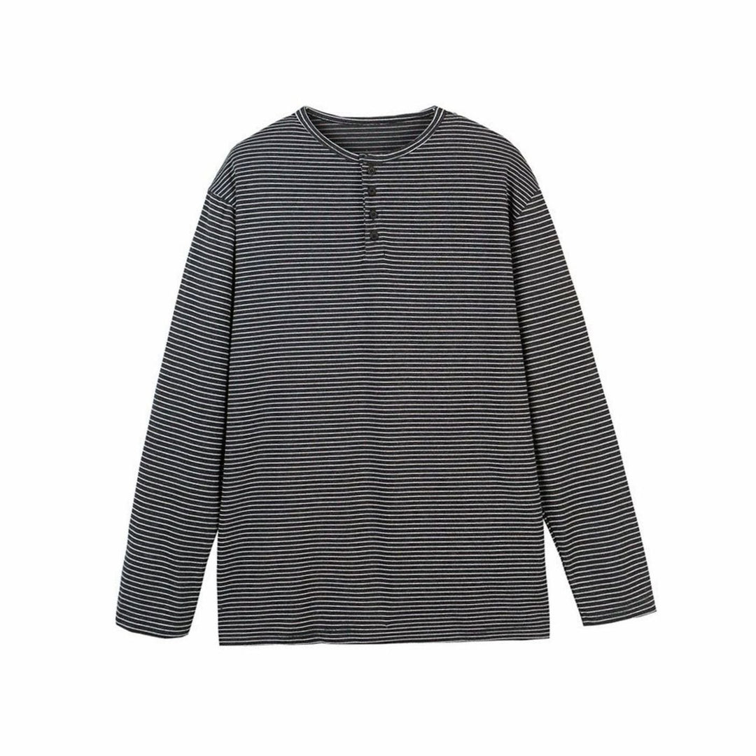 Men's Oversized Striped Long Sleeve Henley Shirt Relaxed Fit - Gray