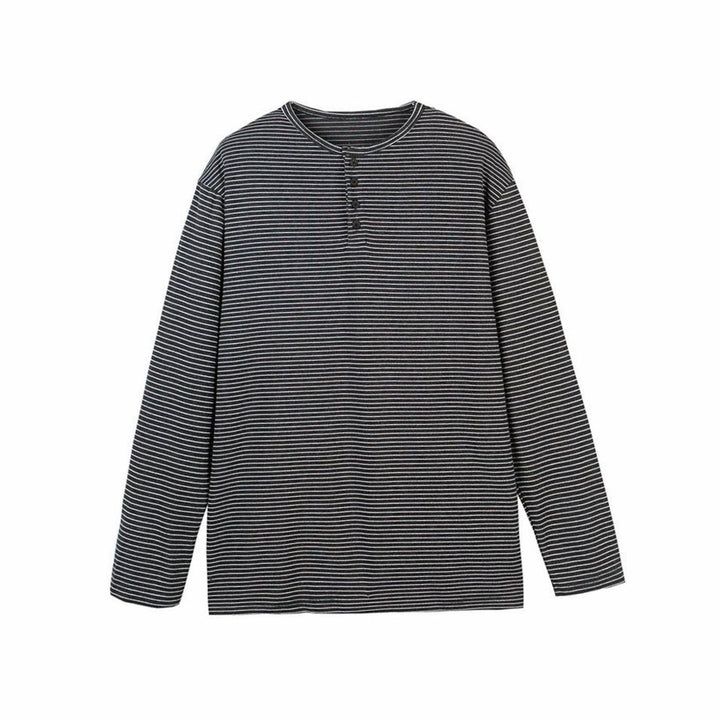 Men's Oversized Striped Long Sleeve Henley Shirt Relaxed Fit - Gray