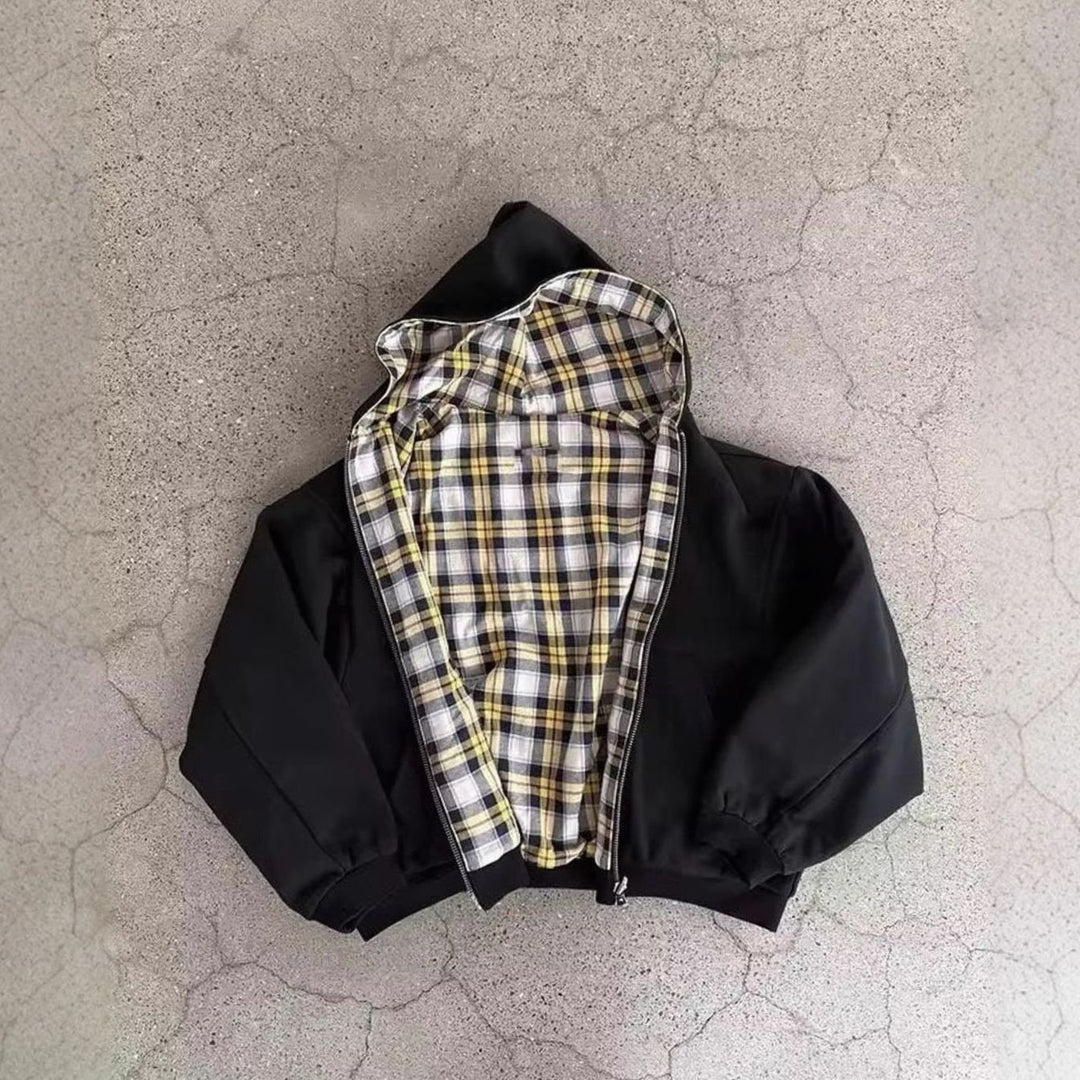 Men's Padded Hooded Bomber Jacket Plaid-Lined Full-Zip