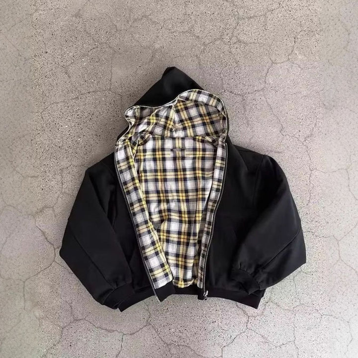 Men's Padded Hooded Bomber Jacket Plaid-Lined Full-Zip