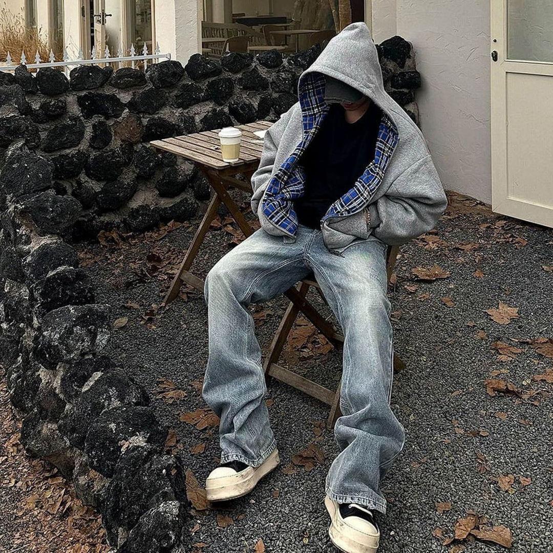 Men's Padded Hooded Bomber Jacket Plaid-Lined Full-Zip