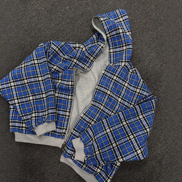 Men's Padded Hooded Bomber Jacket Plaid-Lined Full-Zip